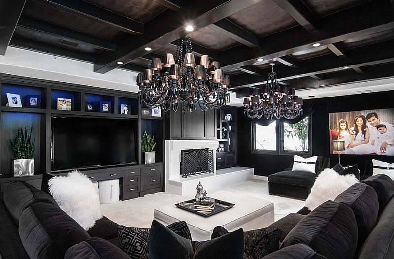 black and white bold living room