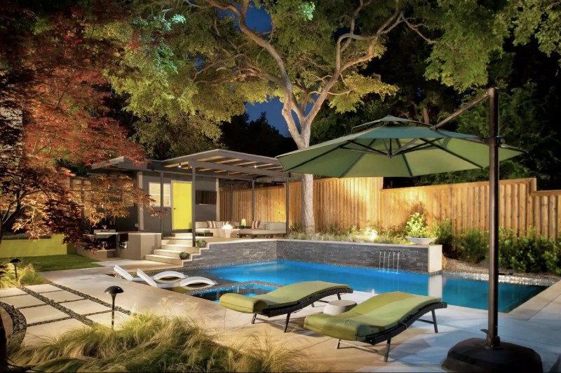 suburbian living with backyard pool