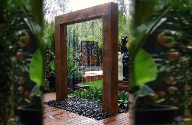 Water Fall Fountain With Wood Frame and Gravel l MODLUST