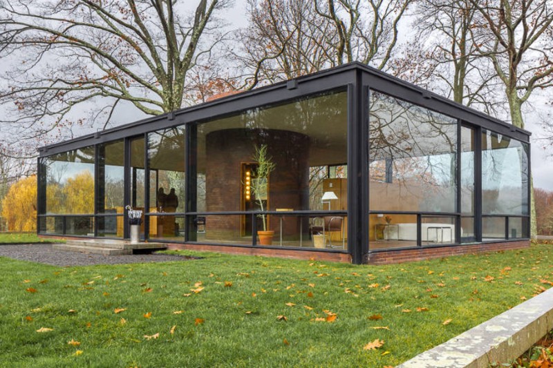 open nature with a glass house