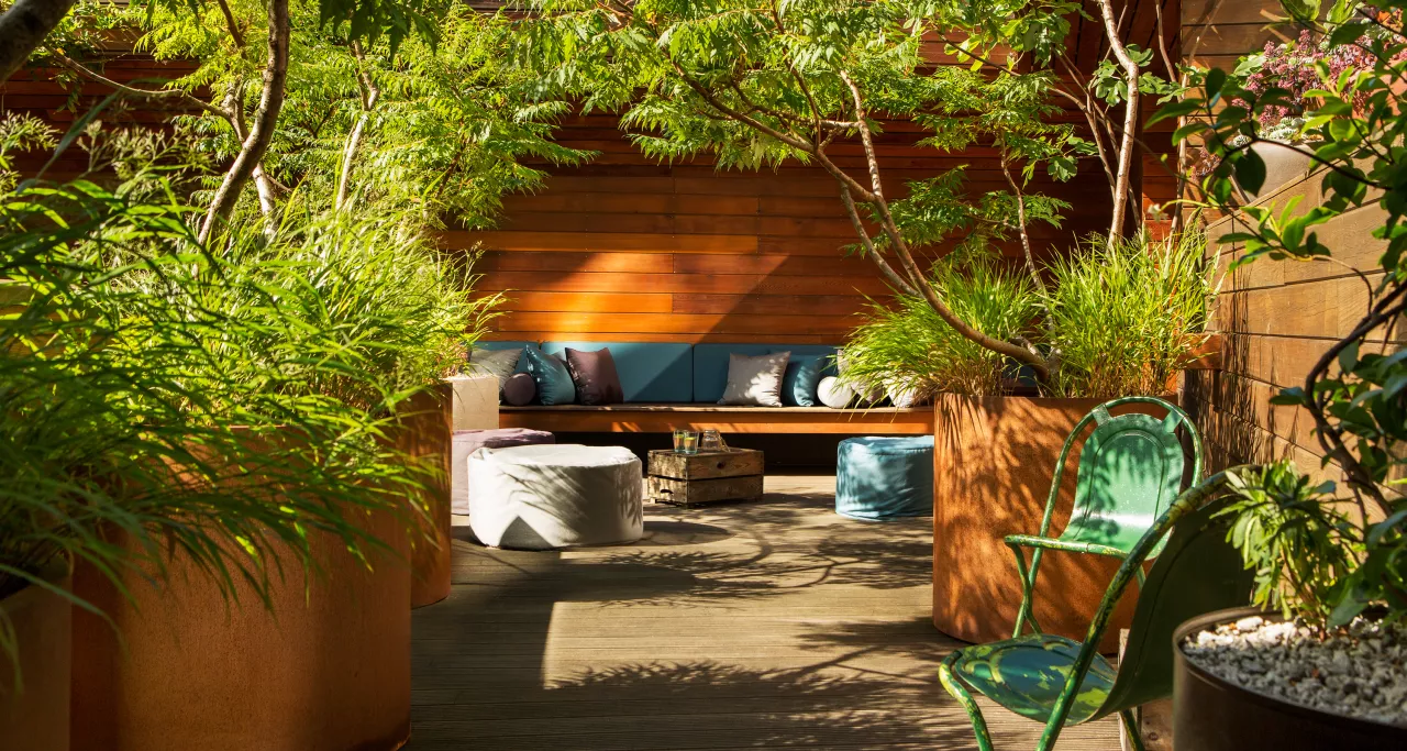 courtyard with recycled materials and new