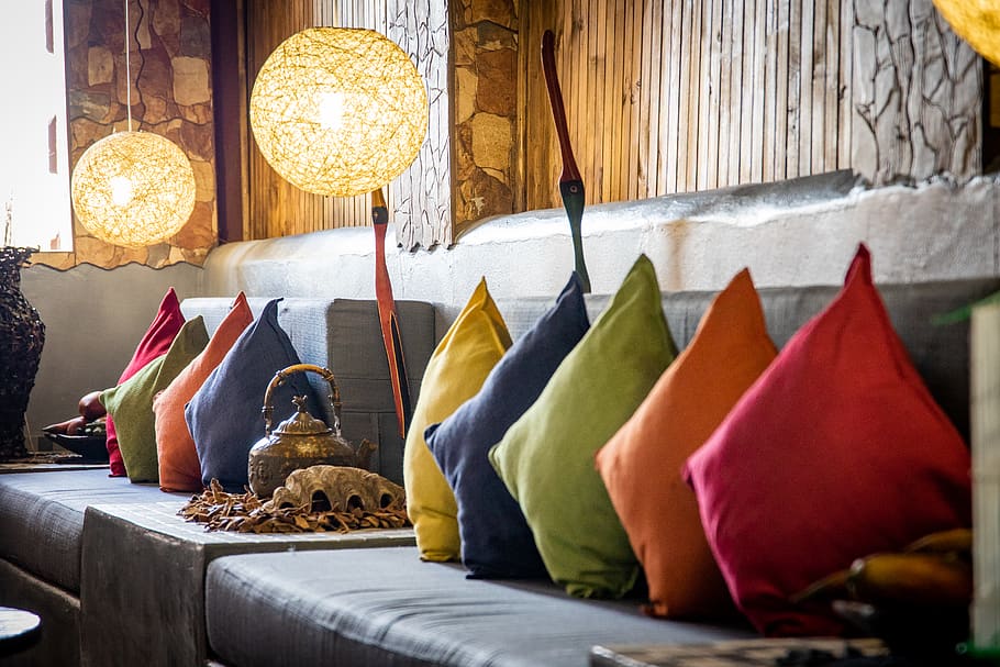 diy modern interior design with colorful throw pillows