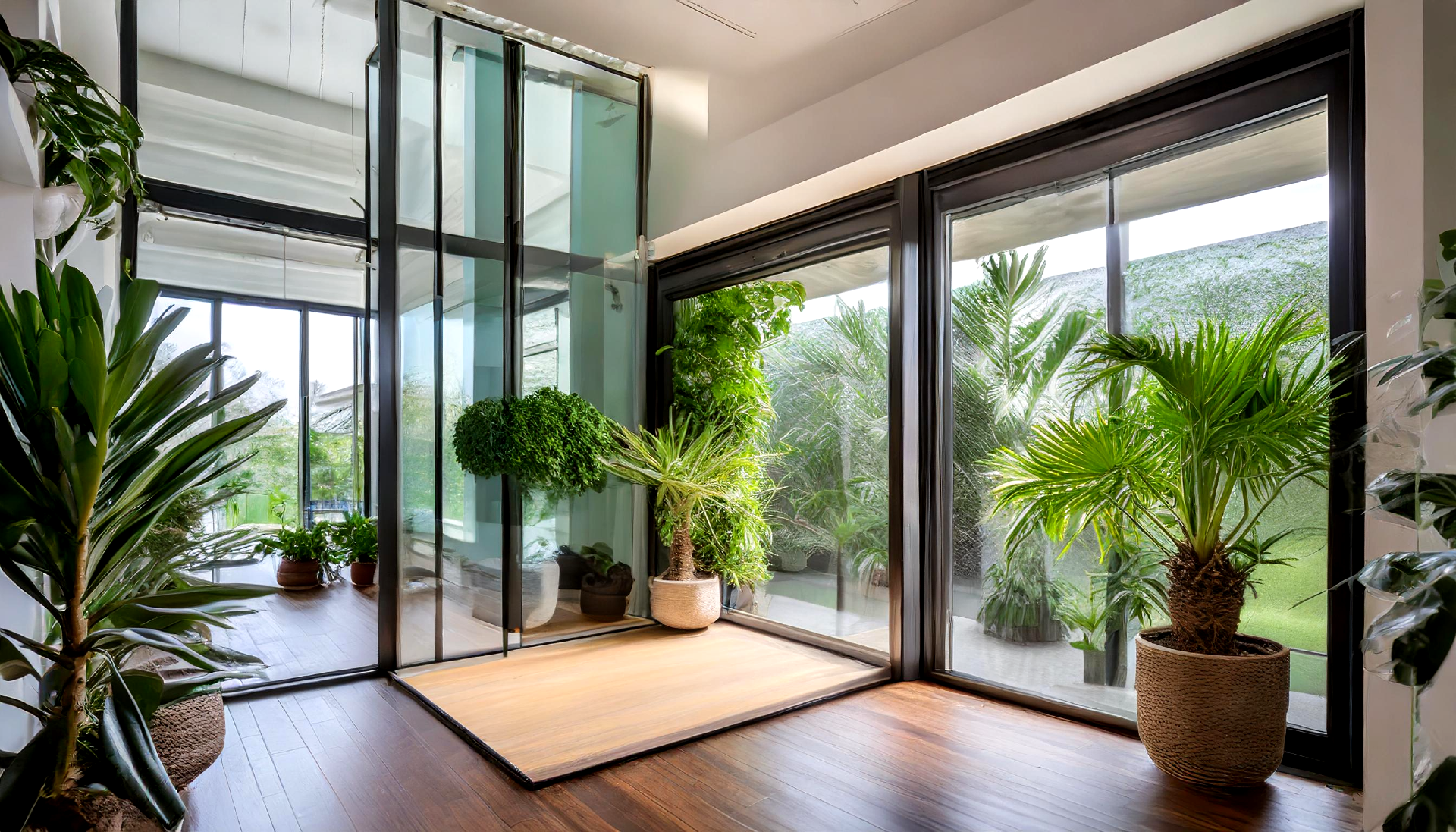 glass walls home with more plants